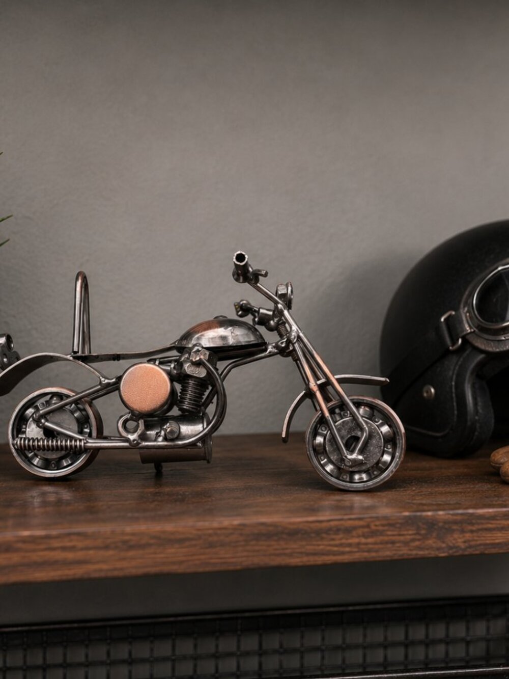 Handmade Metal Chopper Motorcycle Sculpture Industrial Biker Desk Art Decor